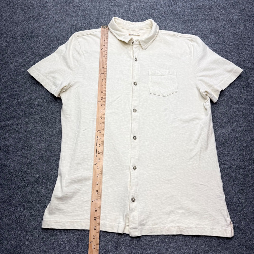 Marine Layer Mens L/XL Cream Cotton Slub Short Sleeve Button Down Pocket Shirt - Picture 2 of 10